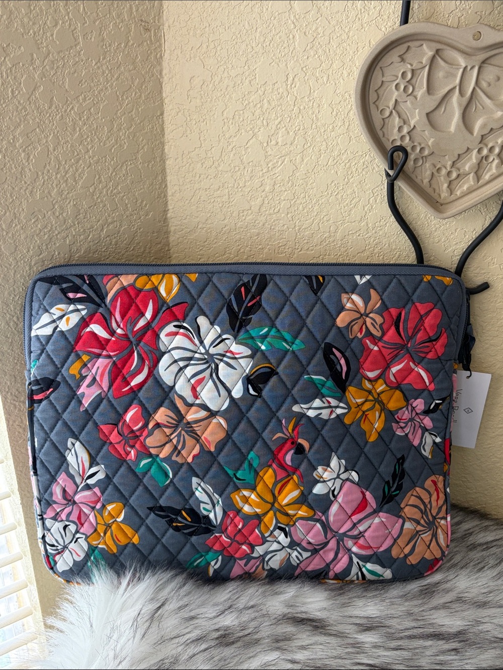 Vera Bradley Quilted Floral Laptop Sleeve in Gray with Multi-Color Blooms